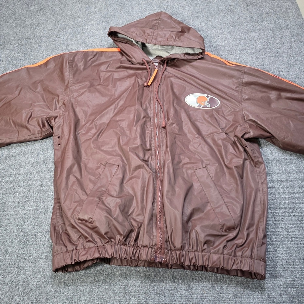 VTG Game Day NFL Cleveland‎ Browns Brown Hooded Track Jacket Windbreaker Men's L